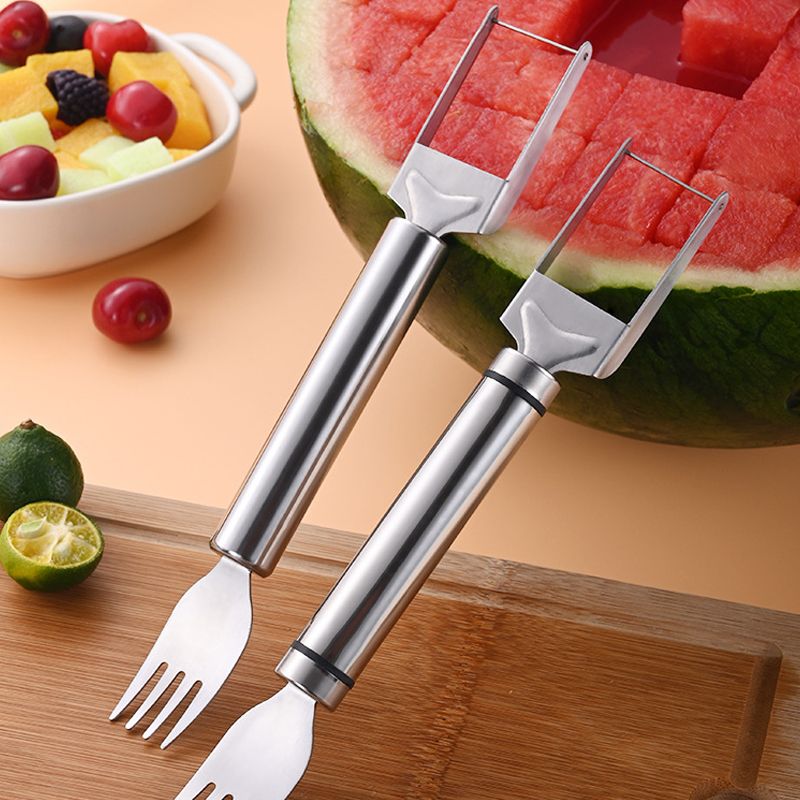 ✨NU 50% KORTING🥄2-in-1 Roestvrijstalen Watermeloen Snijmes en Vork