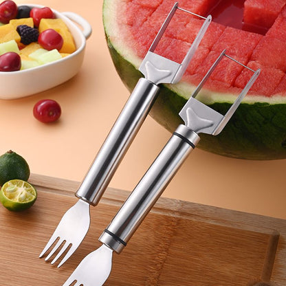 ✨NU 50% KORTING🥄2-in-1 Roestvrijstalen Watermeloen Snijmes en Vork