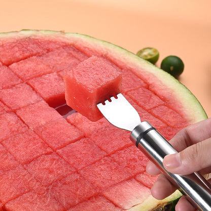 ✨NU 50% KORTING🥄2-in-1 Roestvrijstalen Watermeloen Snijmes en Vork