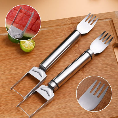 ✨NU 50% KORTING🥄2-in-1 Roestvrijstalen Watermeloen Snijmes en Vork