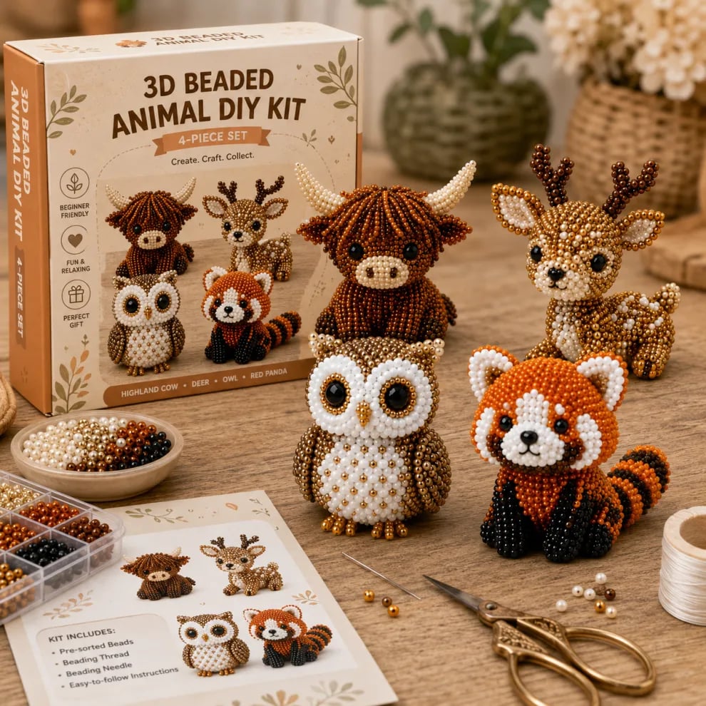 🏆Tijdelijke aanbieding: 50% KORTING🧵✨Kleine 3D-knutselpakket met dieren van kralen
