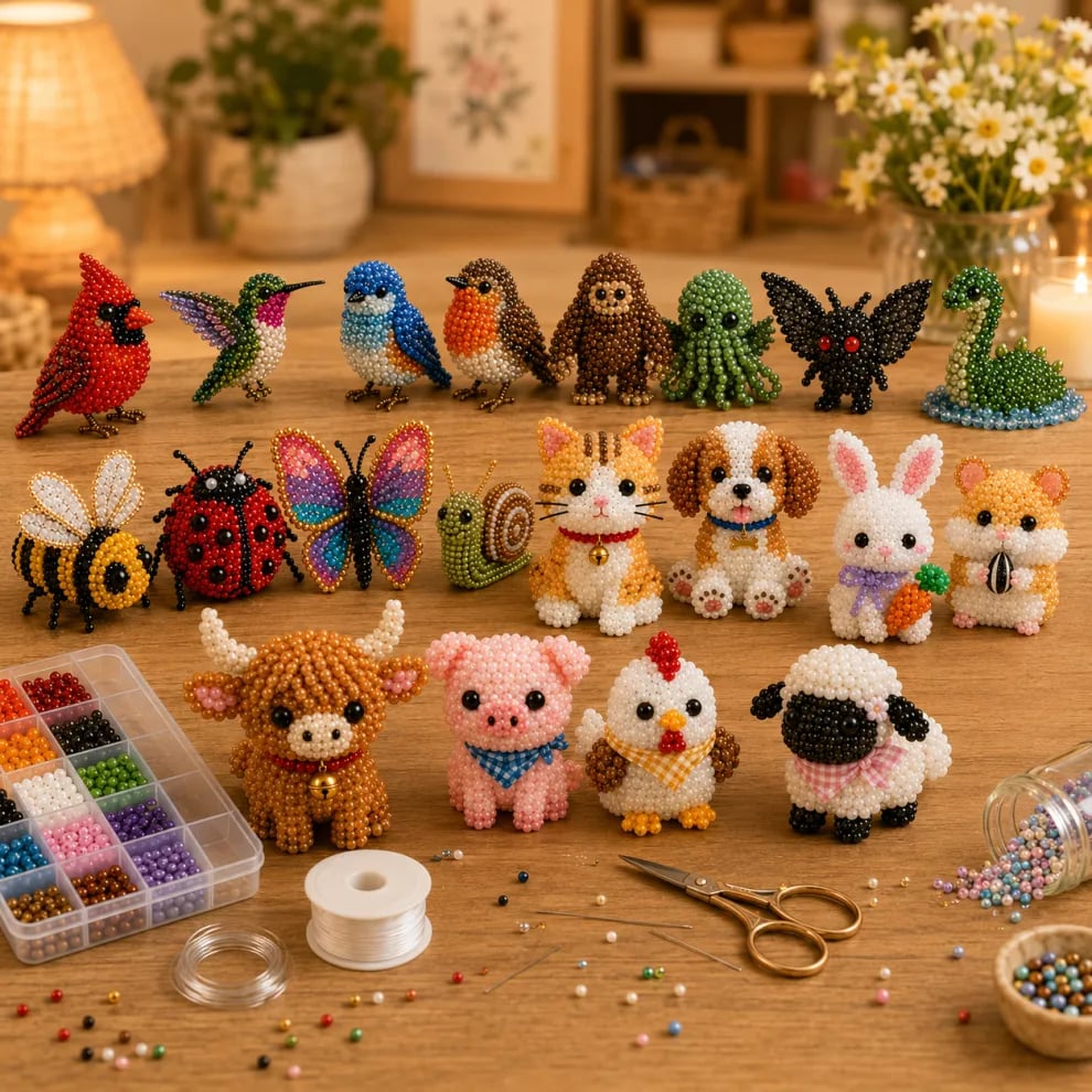 🏆Tijdelijke aanbieding: 50% KORTING🧵✨Kleine 3D-knutselpakket met dieren van kralen