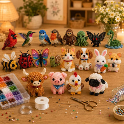 🏆Tijdelijke aanbieding: 50% KORTING🧵✨Kleine 3D-knutselpakket met dieren van kralen
