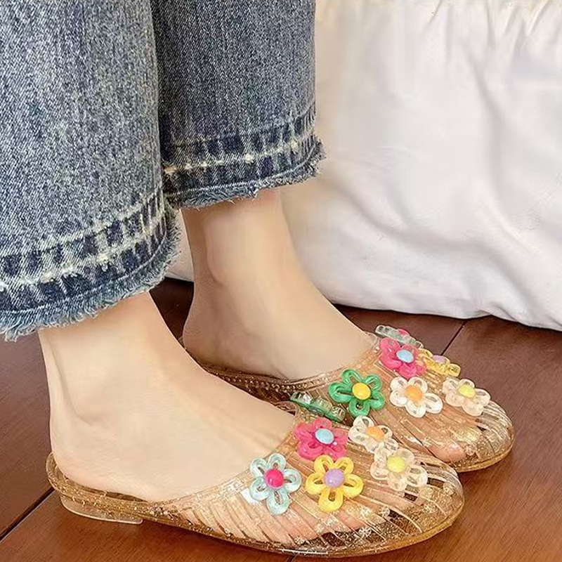 Women's Transparent Glitter Closed Toe Slippers