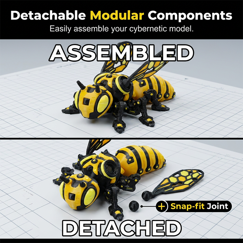 Futuristic Mecha Bee Ornament with Detachable Joint