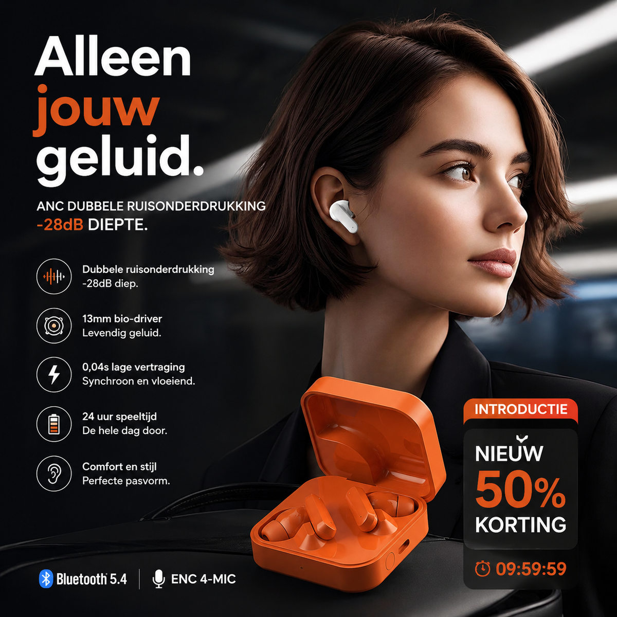💥50% KORTING🎧 ENC Dubbele Ruisonderdrukking Bluetooth Oordopjes 5.4 | Ergonomisch, HD Gesprekken, HiFi Geluid, 24 Uur Batterijduur