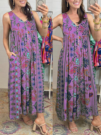 Vintage floral print loose sleeveless jumpsuit-FREE SHIPPING