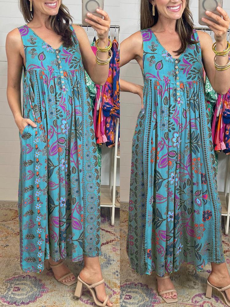 Vintage floral print loose sleeveless jumpsuit-FREE SHIPPING