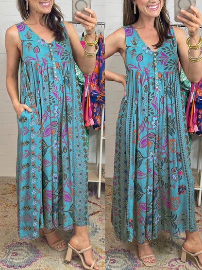 Vintage floral print loose sleeveless jumpsuit-FREE SHIPPING