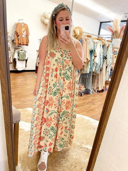 Vintage floral print loose sleeveless jumpsuit-FREE SHIPPING