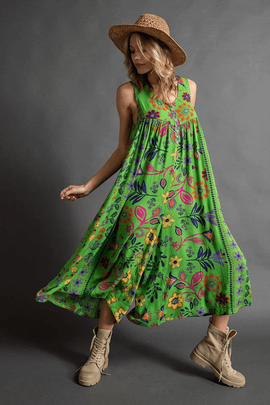 Vintage floral print loose sleeveless jumpsuit-FREE SHIPPING