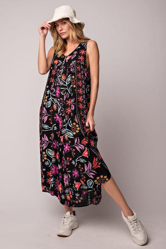 Vintage floral print loose sleeveless jumpsuit-FREE SHIPPING