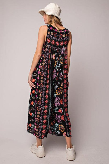 Vintage floral print loose sleeveless jumpsuit-FREE SHIPPING